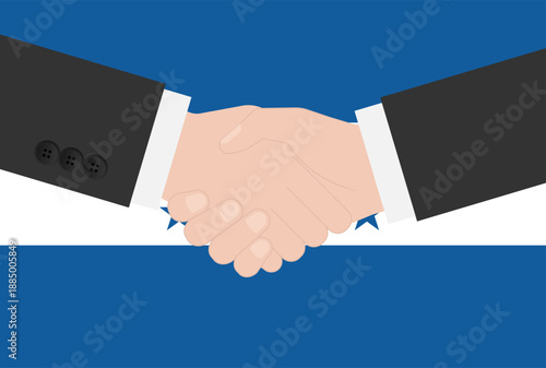 Two Businessman Shaking Hand in front of Flag of Honduras. Vector Illustration.