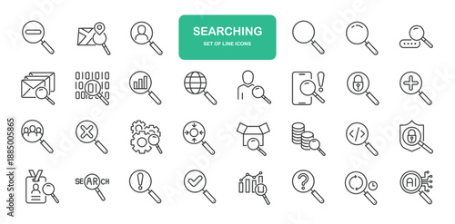 Searching Icons. Thin Line Symbol Elements Collection.