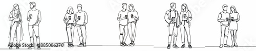 line art of a couple standing drinking coffee together