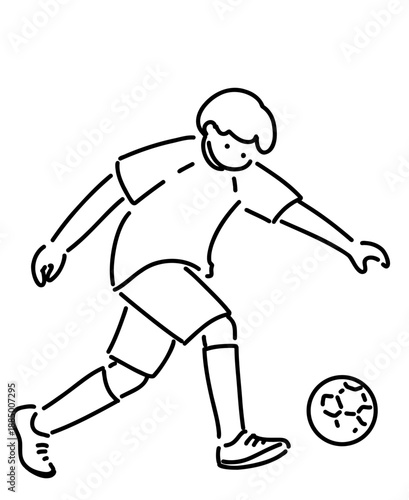 ラフな手描きのイラスト　サッカー　シュート