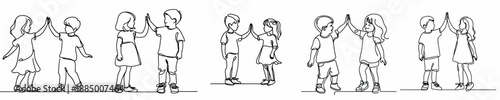 line art of two little kids doing a high five