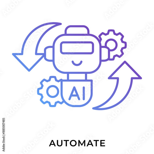 AI Automation Gradient Line Icon – Robot with Gears and Loop Arrows, Automated Workflow Symbol