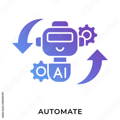 AI Automation Gradient Anaglyph Icon – Robot with Gears and Repeat Arrows, AI Workflow Symbol