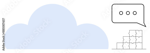 Cloud computing concept. Cloud connected with communication and strategy symbols. Cloud computing fostering teamwork, communication tools, and strategic development. For tech, collaboration, digital