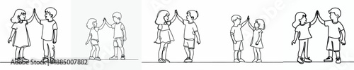 line art of two little kids doing a high five