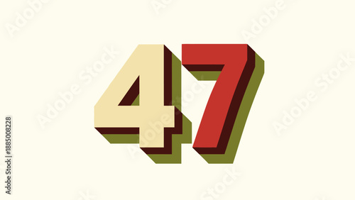 Retro Number 47 with Shadow Effect on Light Background