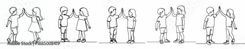 line art of two little kids doing a high five
