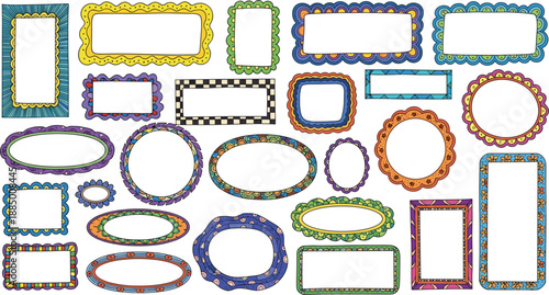 Colorful cartoon frames borders with white space for