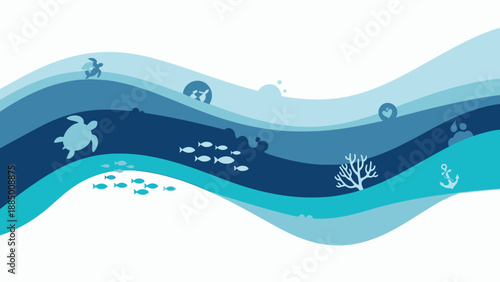 Ocean Waves Wildlife Underwater Scene