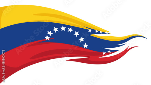 Waving Venezuelan flag with stars on white background