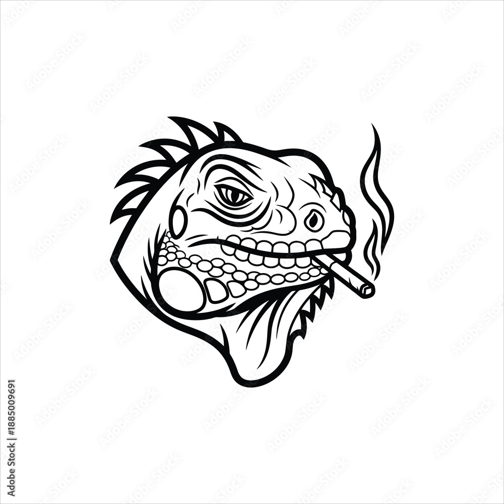 Fototapeta premium Tough Smoking Iguana Lizard Head Vector Illustration