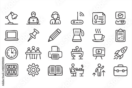 Office Workflow UI Icons for Productivity Apps and Digital Management Systems