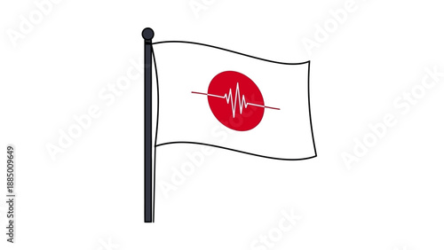 Japan Flag with Earthquake Wave Symbol