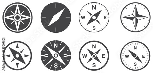 Directional compass points N S W E icon, navigation arrow symbols vector for location apps, GPS interfaces, infographics, web design.