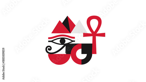 Ancient Egypt Abstract Art: Eye of Horus, Ankh, Pyramids