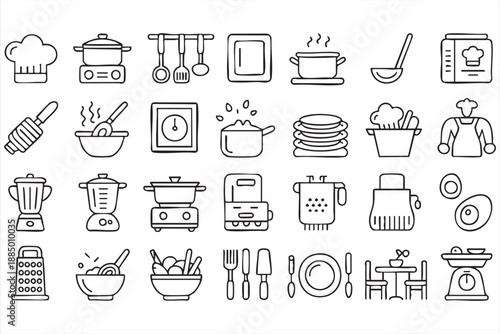 Cooking Utensil Icons for Food Preparation and Culinary Use