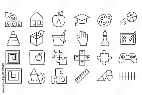 School Education Icons for Teaching Materials and Student Activities