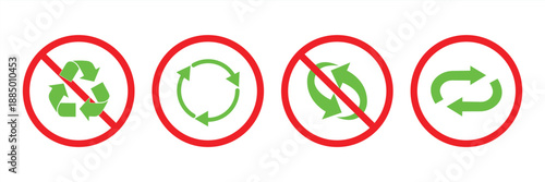 Set of recycling prohibition icons on a white background. Recycling Prohibition Sign. Vector illustration.
