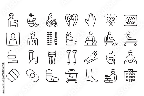 Medical Care Icons for Hospitals, Disability Support, and Treatment