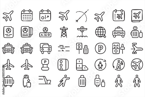 Aviation and Airport Icons for Flights, Terminals, and Travel Systems