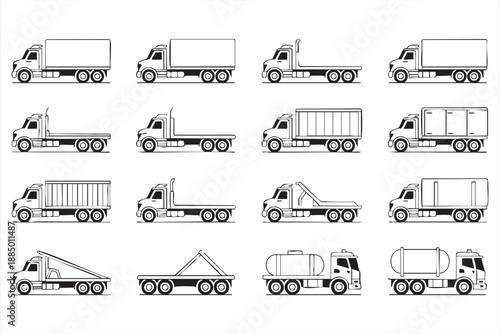 Logistics Truck Line Icons for Commercial Transport and Distribution