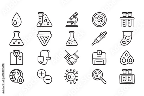 Medical Laboratory Line Icons for Diagnostics, Testing, and Research