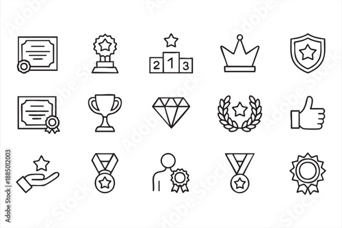 Award and Achievement Line Icons for Recognition Systems