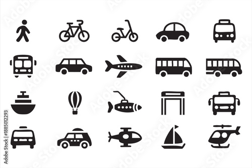 Transportation and Mobility Icons for Urban Transit Systems