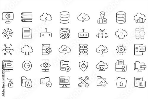 Smart Technology and Cloud Network Line Icons for Digital Platforms