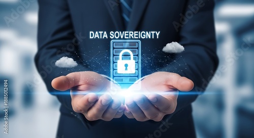 Data Sovereignty Concept Illustrated with Locked Digital Padlock and Cloud Icons.