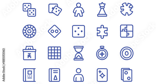 Collection of game icons minimalist vector symbols for board games and entertainment isolated on whi