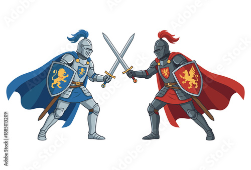 Medieval Knights Engaged in Sword Fight illustration 