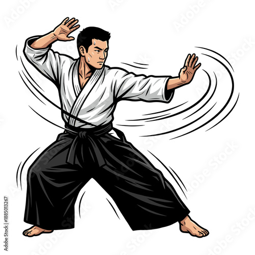 Aikido Practitioner Performing Defensive Move