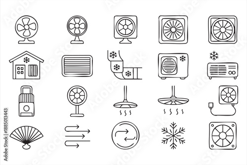 Heating Cooling and Airflow Line Icons for Building Systems