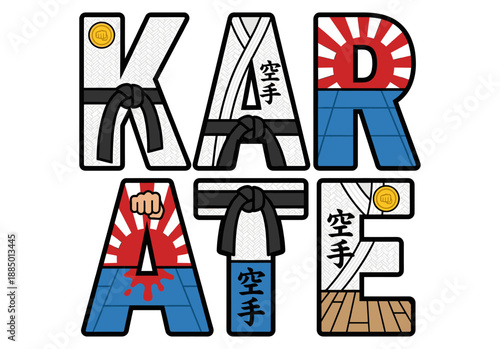 Karate typography with symbolic design and artistic fonts, a creative representation of the martial art
