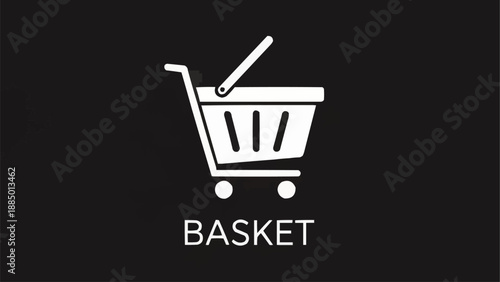 Shopping basket icon with the word basket below.