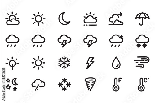 Meteorology and Climate Data Line Icons Collection