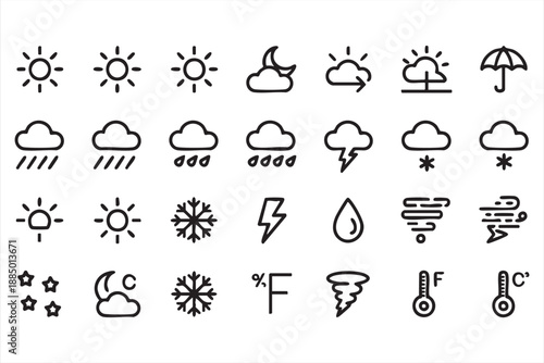 Weather Forecast Icons for Temperature Rain and Storm Tracking