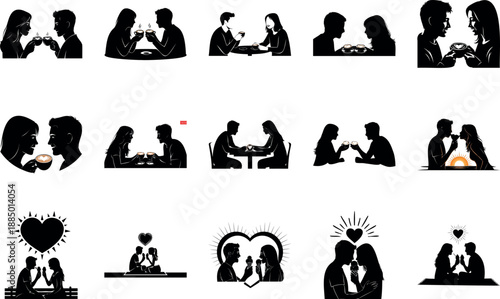 Couple sharing coffee with heart latte art romantic date vector illustration