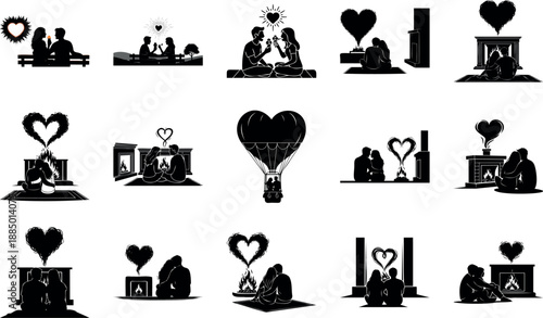 Couple embracing with burning passion hearts vector illustration flat design