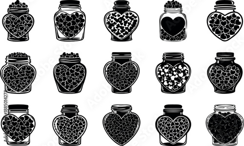 Heart shaped jar filled with love hearts vector illustration flat design