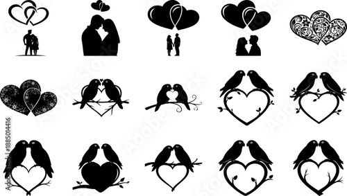 Love birds in heart shape with floral mandala vector illustration design