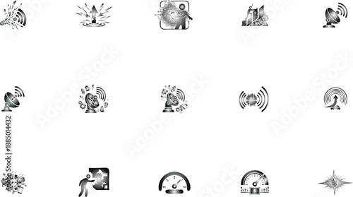 Satellite dish and car engine with smartphone connectivity vector illustration