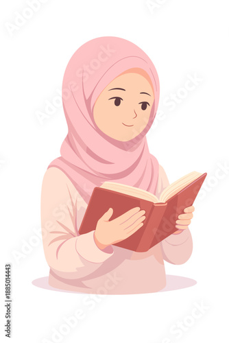 Young Woman in Pink Hijab Reading a Book: A Celebration of Knowledge and Cultural Diversity. Generated image
