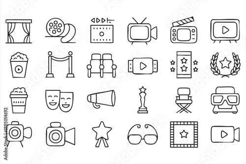 Movie and Entertainment Line Icons for Media Design