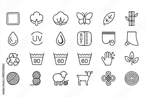 Eco Friendly Fabric and Laundry Care Line Icons Set