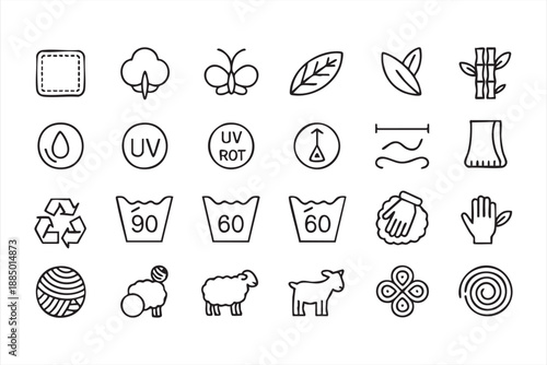 Sustainable Textile and Fabric Care Line Icons Collection