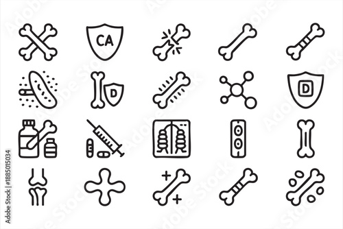 Bone Fracture and Orthopedic Treatment Line Icons