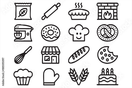 Baking Pastry and Bread Line Icons for Culinary Branding