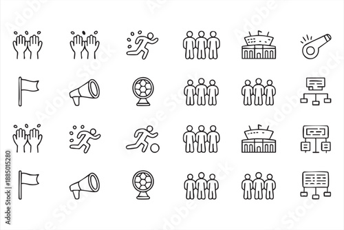 Athlete Competition and Fan Support Line Icons